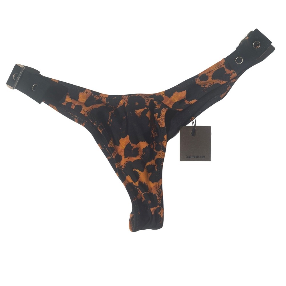 Candypants Womens Leopard Print Buckle Bikini Bottom Orange Black UK 10 US 6